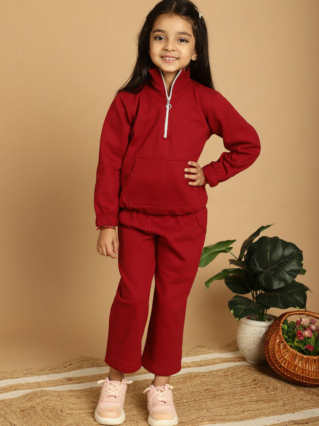 

MINI & MING Girls Polo Collar Long Sleeves Sweatshirt With Trouser, Maroon
