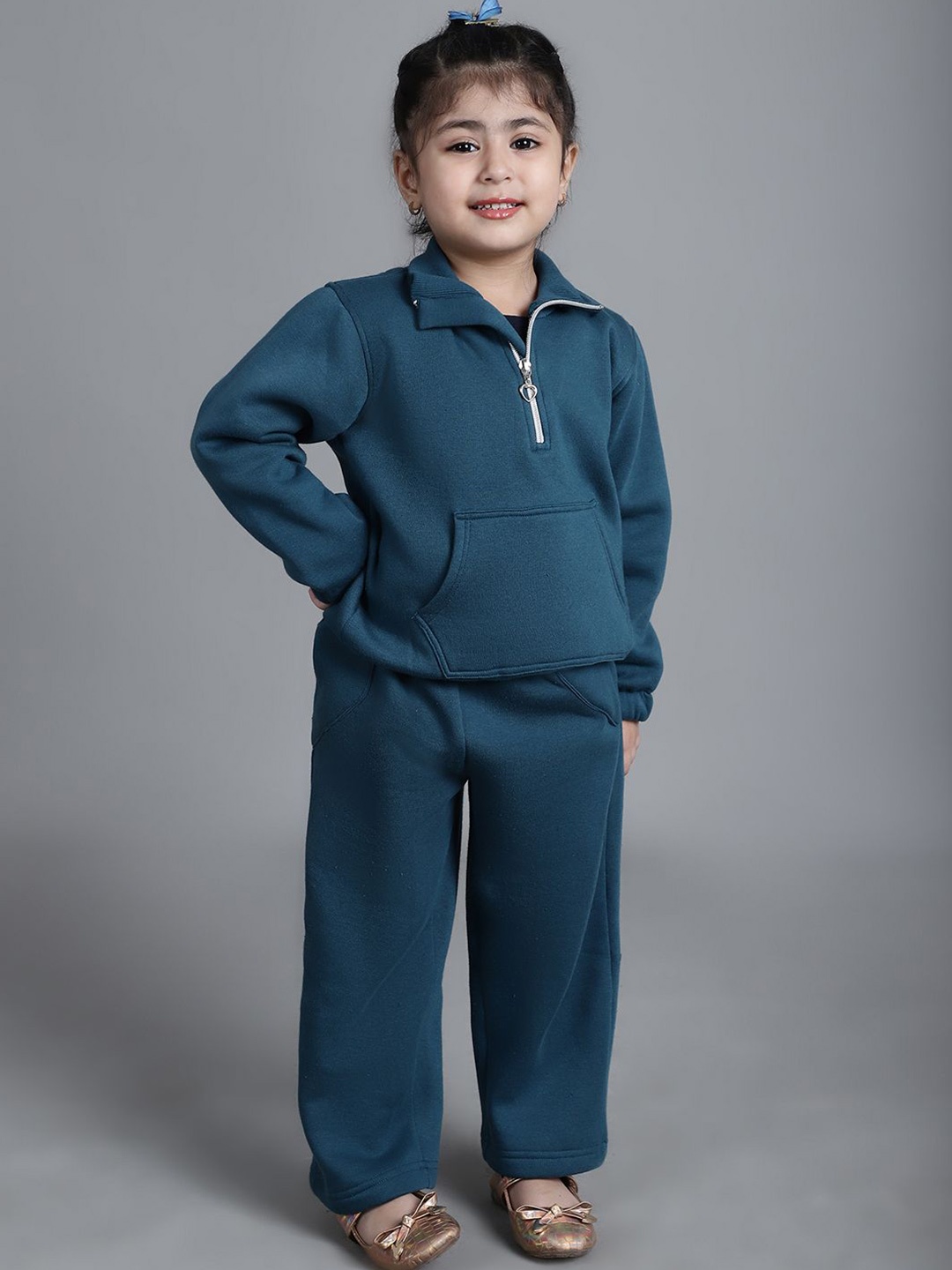 

MINI & MING Girls Polo Collar Long Sleeves Sweatshirt With Trouser, Teal
