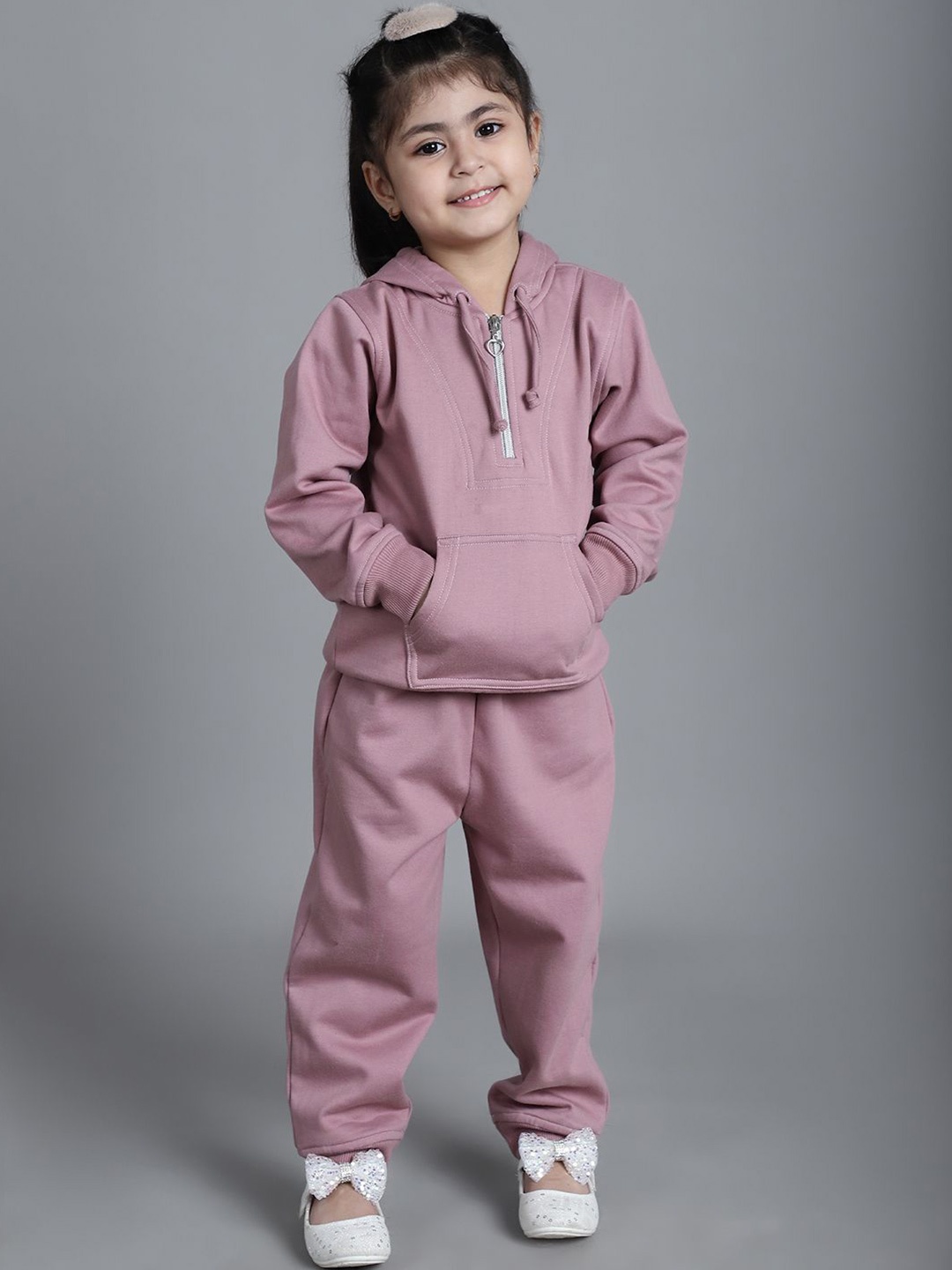 

MINI & MING Girls Hooded Long Sleeves Sweatshirt With Jogger, Mauve