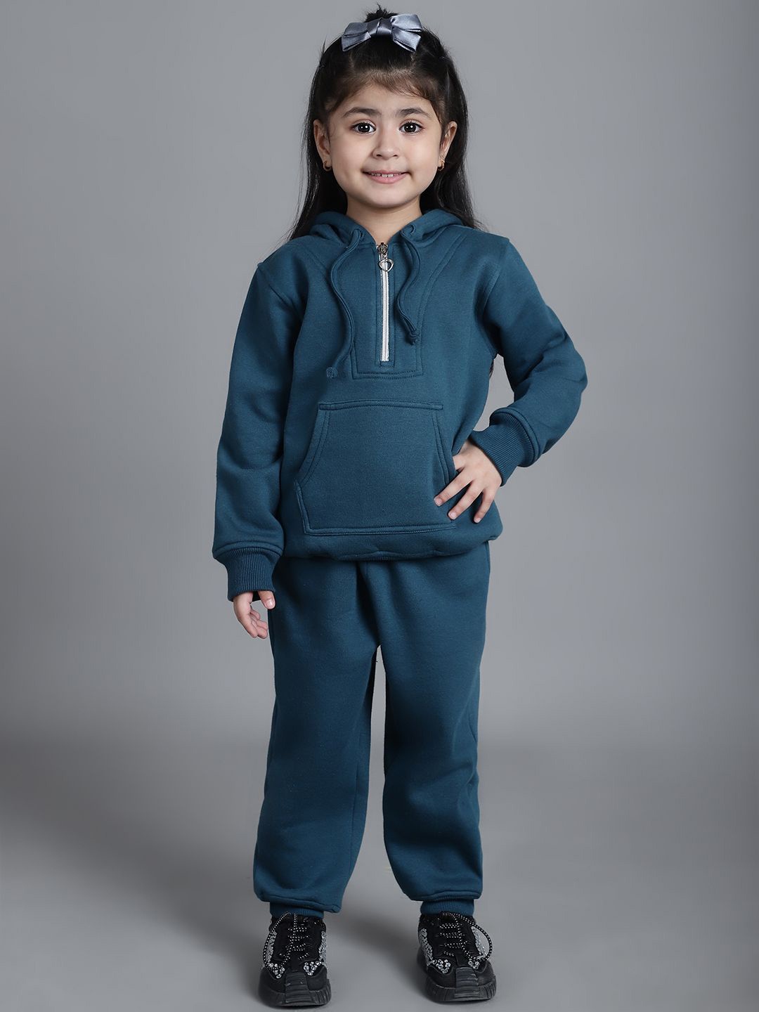 

MINI & MING Girls Hooded Long Sleeves Sweatshirt With Jogger, Teal