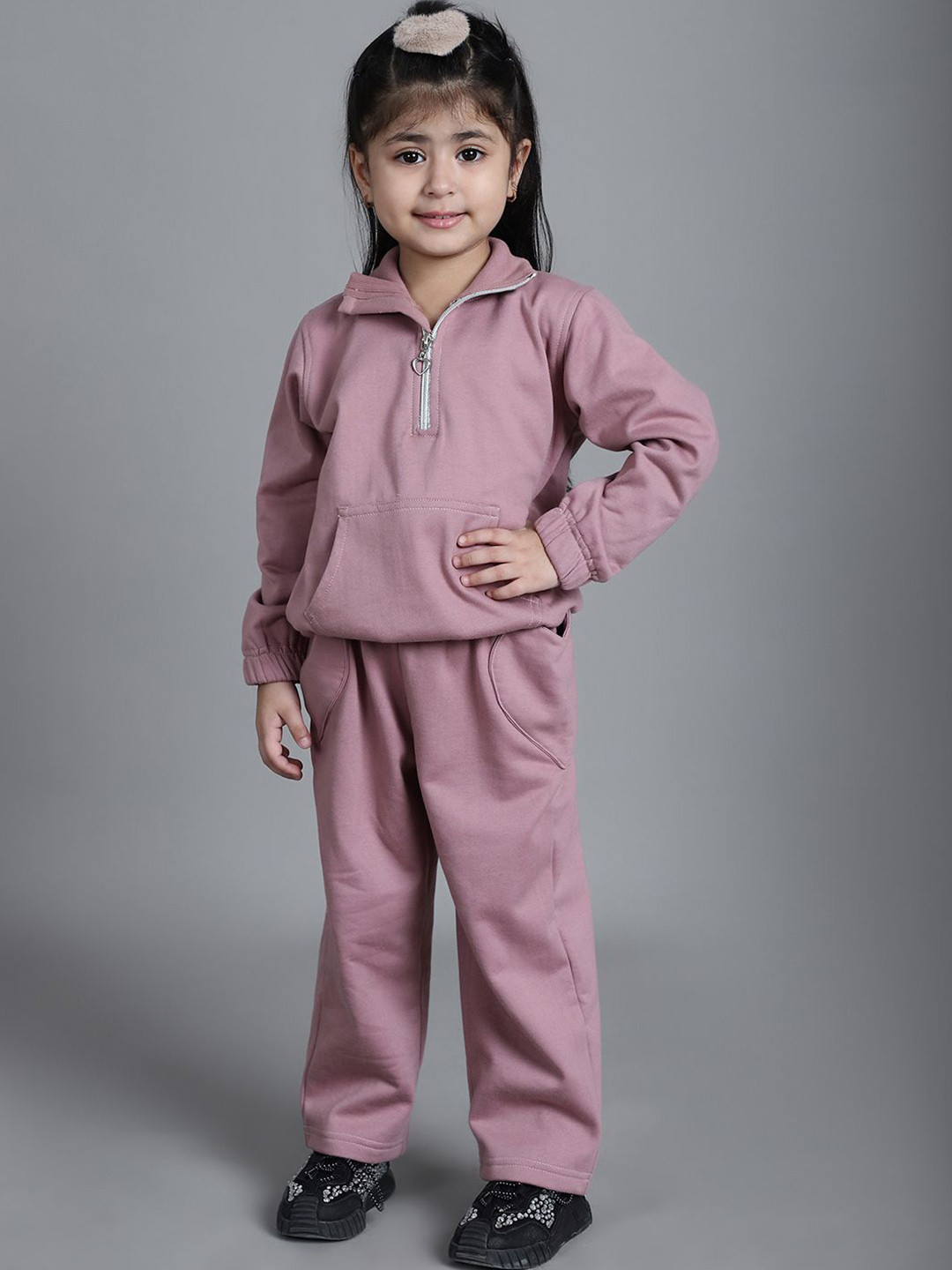 

MINI & MING Girls Polo Collar Long Sleeves Sweatshirt With Trouser, Mauve