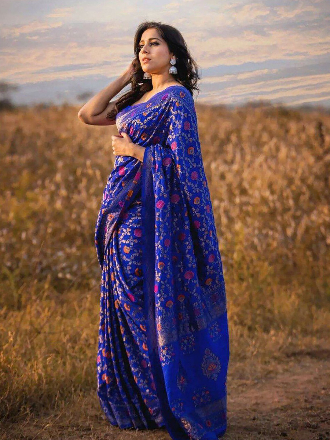 

KALINI Woven Design Banarasi Saree, Blue