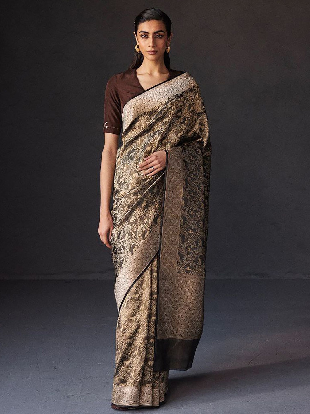 

KALINI Woven Design Zari Banarasi Saree, Brown