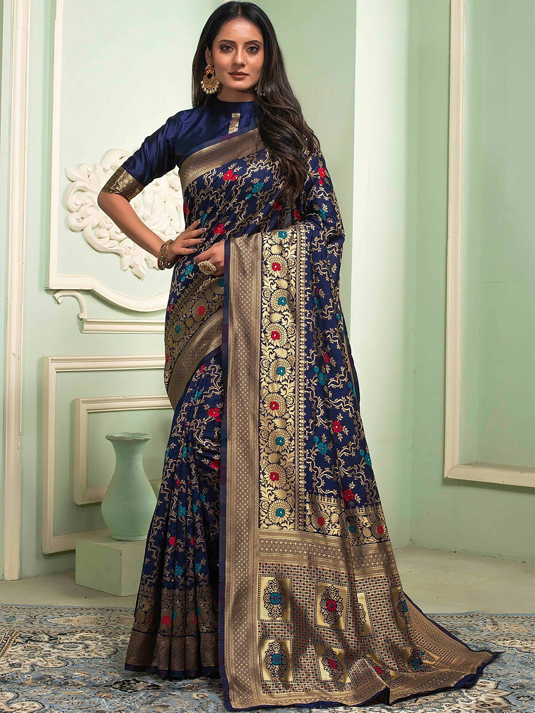 

KALINI Woven Design Zari Banarasi Saree, Blue