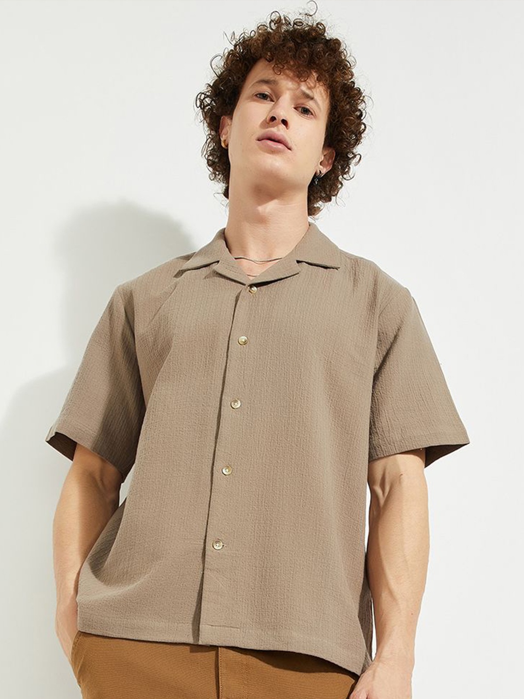 

MAX URB_N Men Relaxed Fit Resort Shirt, Beige