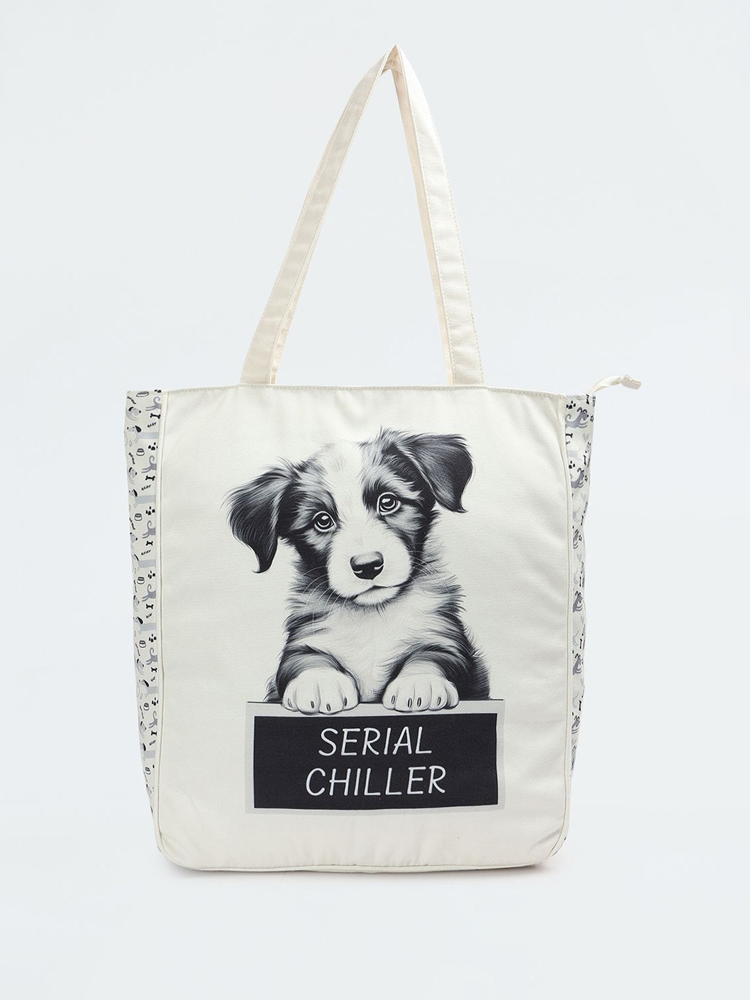 

max Women Animal Printed Structured Cotton Shoulder Bag, Off white