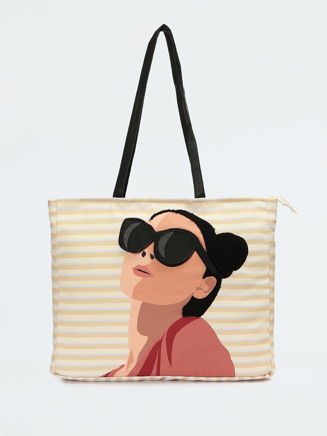 

max Women Graphic Printed Structured Cotton Shoulder Bag, Beige