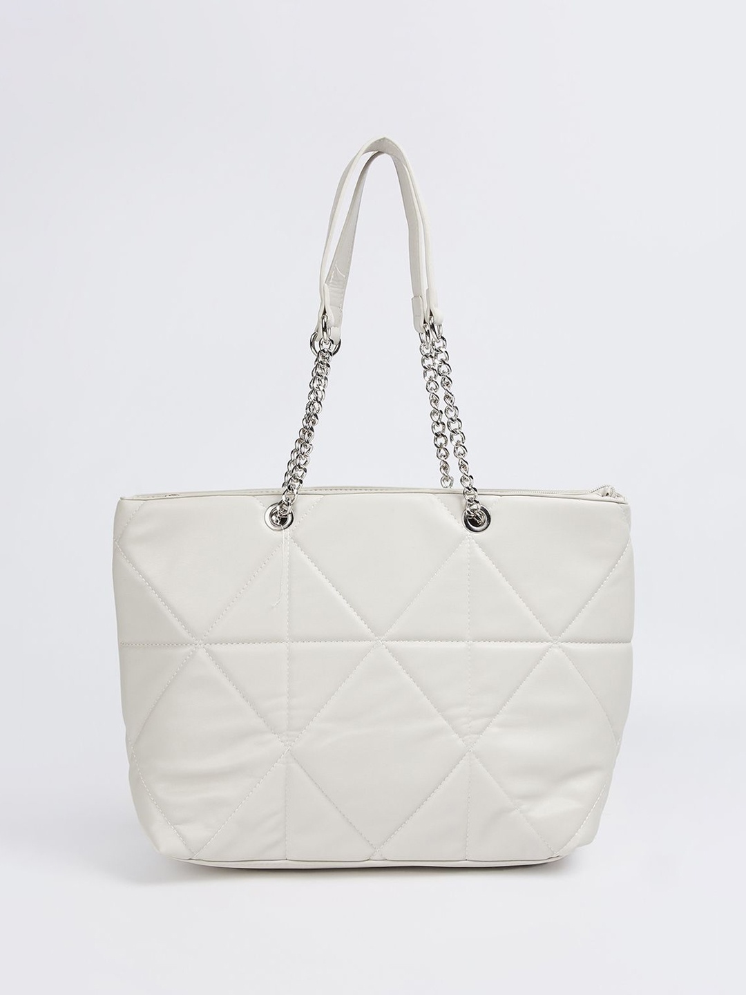 

max Women Geometric Printed Structured Handheld Bag, Grey