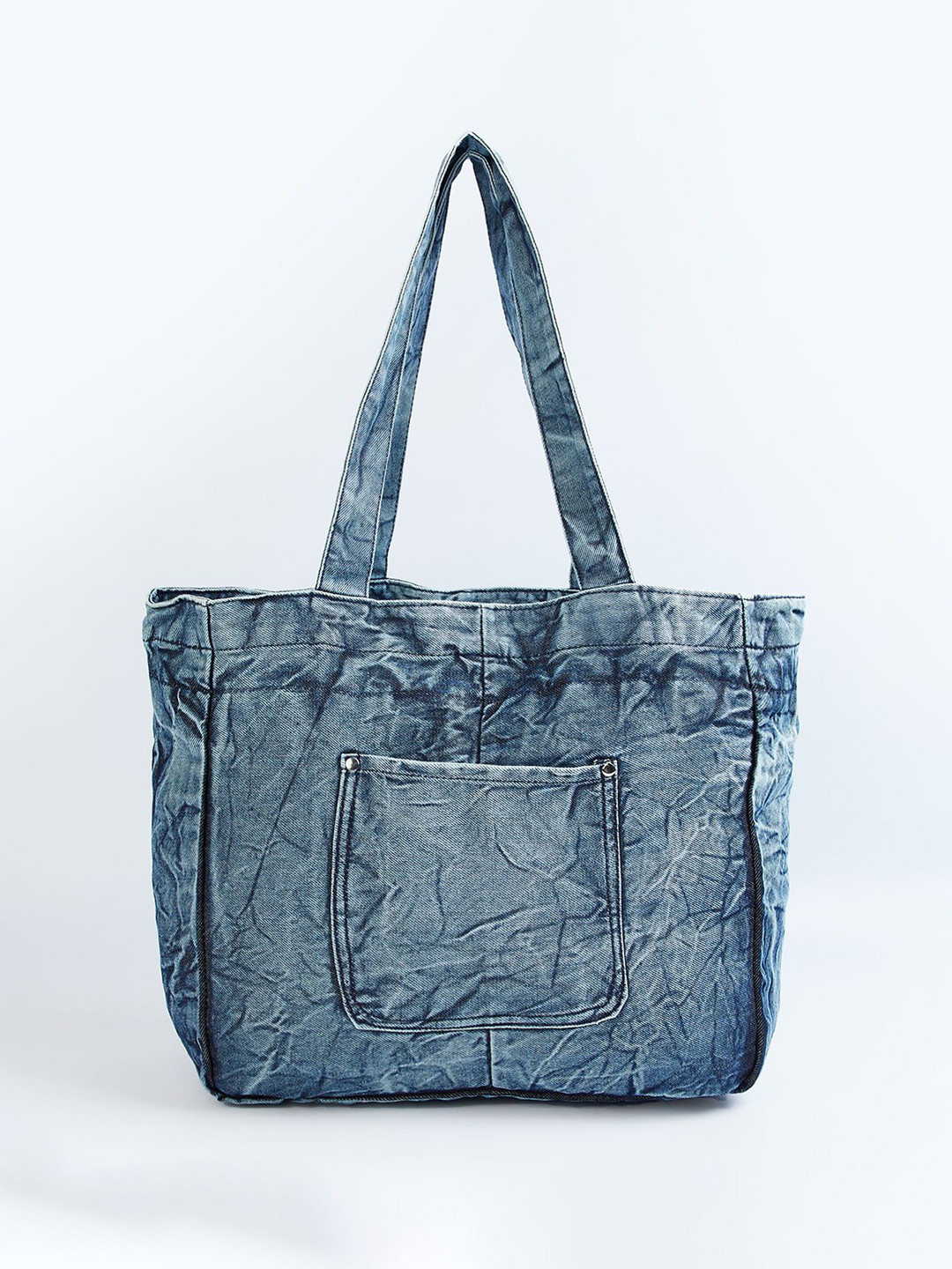 

max Women Textured Shopper Cotton Tote Bag, Blue