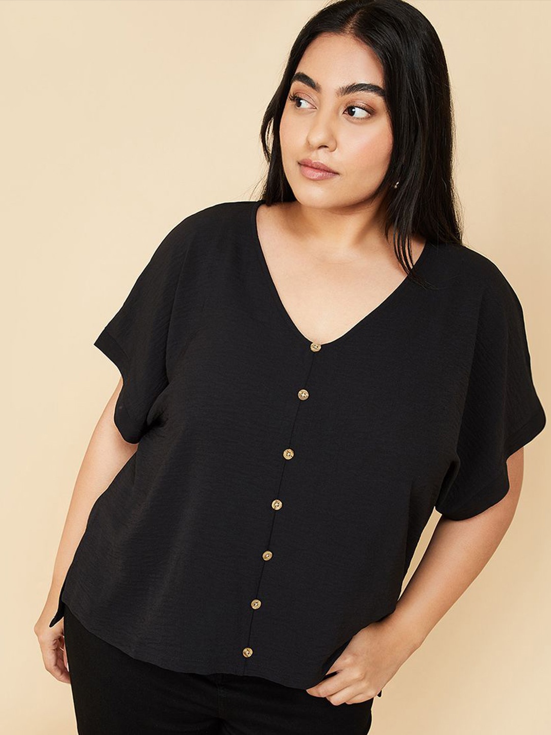 

max Women Plus Size V-Neck Top, Black