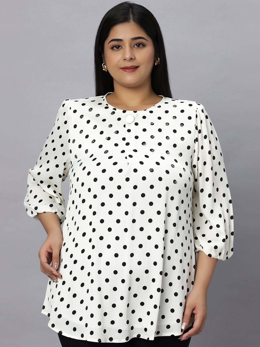 

Presence Women Plus Size Polka Dot Printed Top, White