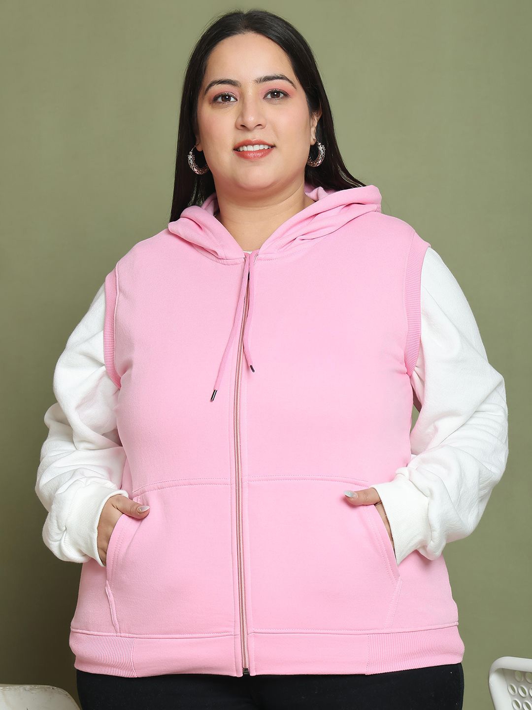 

UnaOne Women Cotton Sleeveless Hooded Sweatshirt, Pink