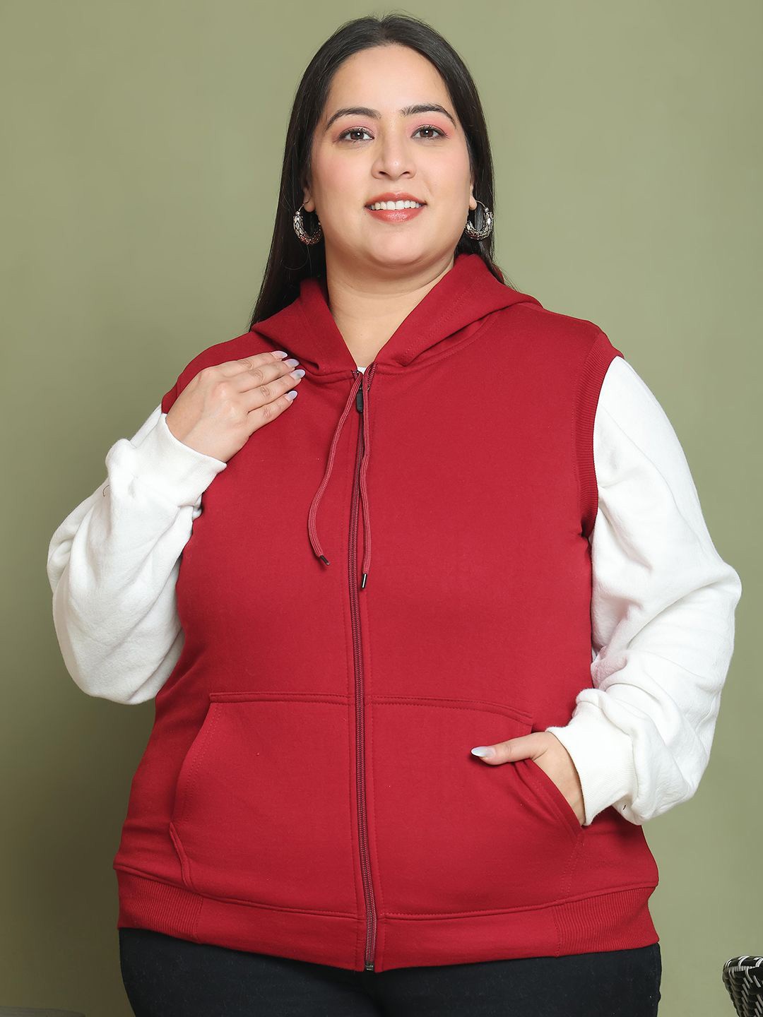 

UnaOne Women Sleeveless Hooded Sweatshirt, Maroon