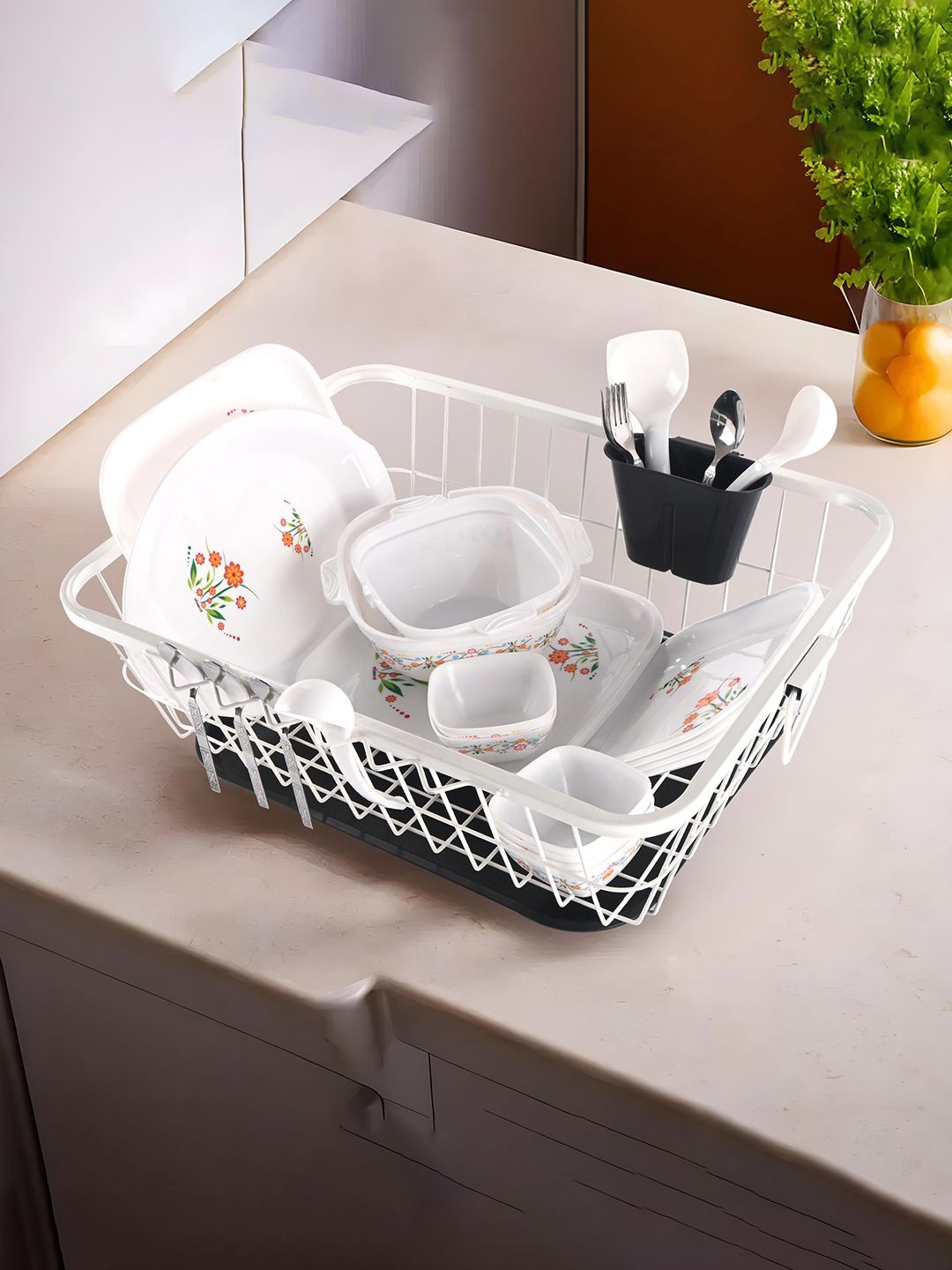 

Kuber Industries White & Black Drying Rack With Strainer Tray