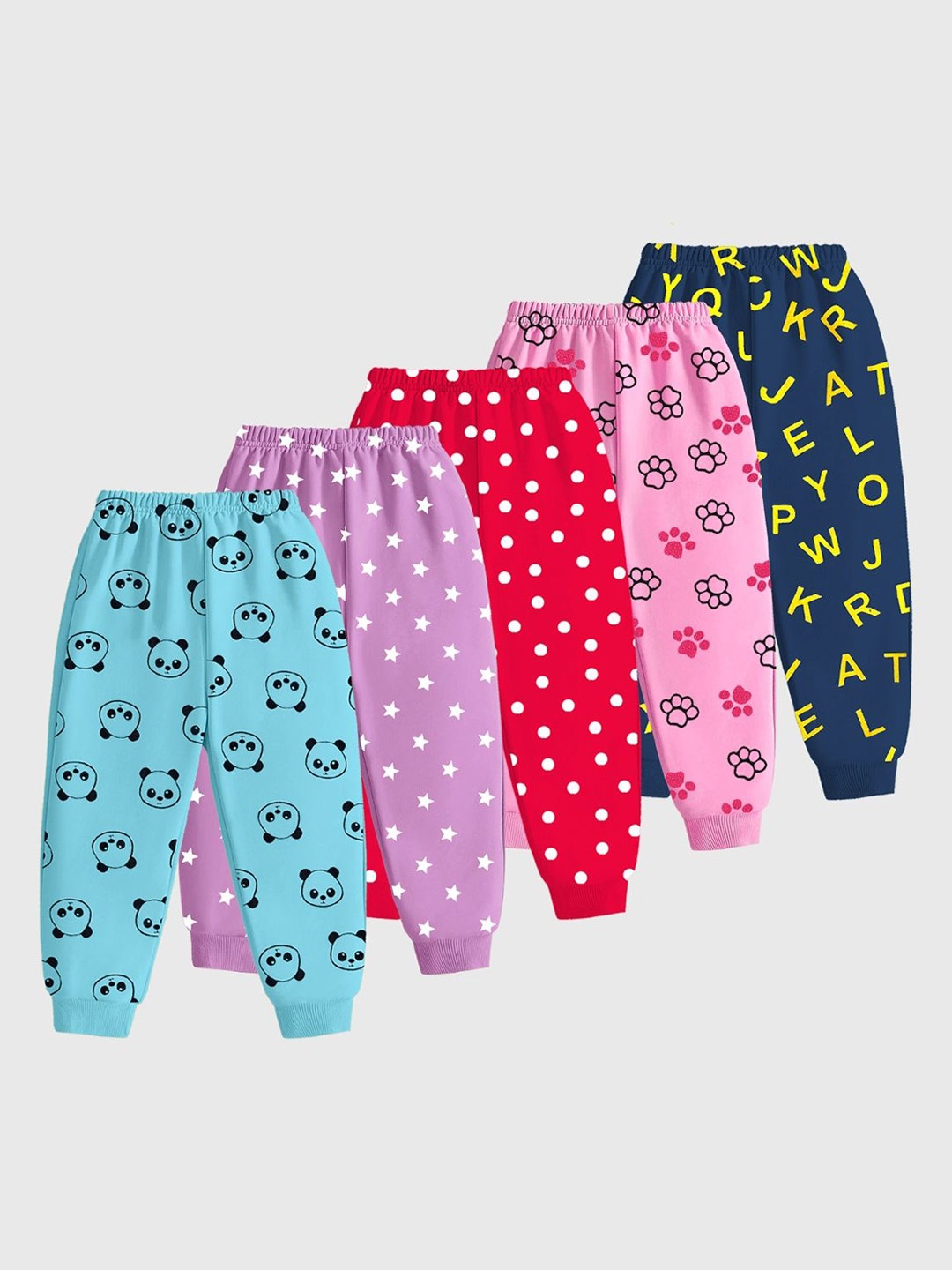

KUCHIPOO Girls Pack Of 5 Printed Joggers, Purple