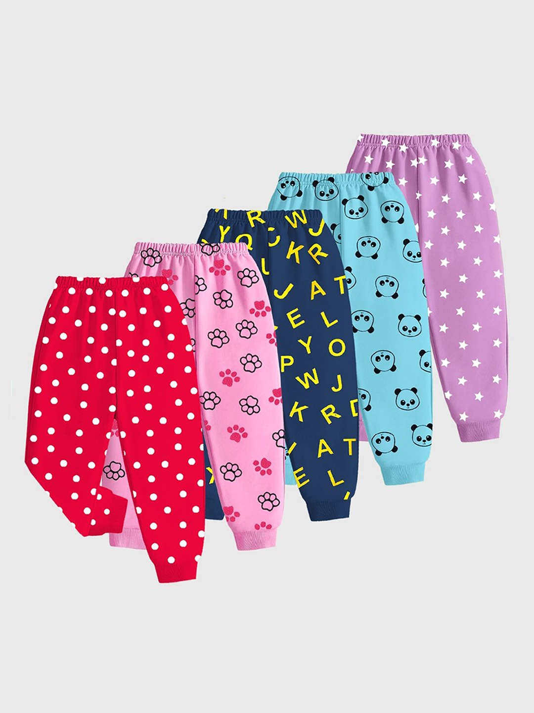 

KUCHIPOO Infant Girls Pack Of 5 Printed Joggers, Red