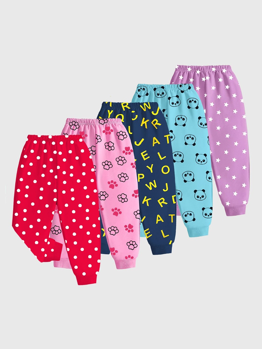 

KUCHIPOO Girls Pack Of 5 Printed Mid-Rise Joggers, Blue