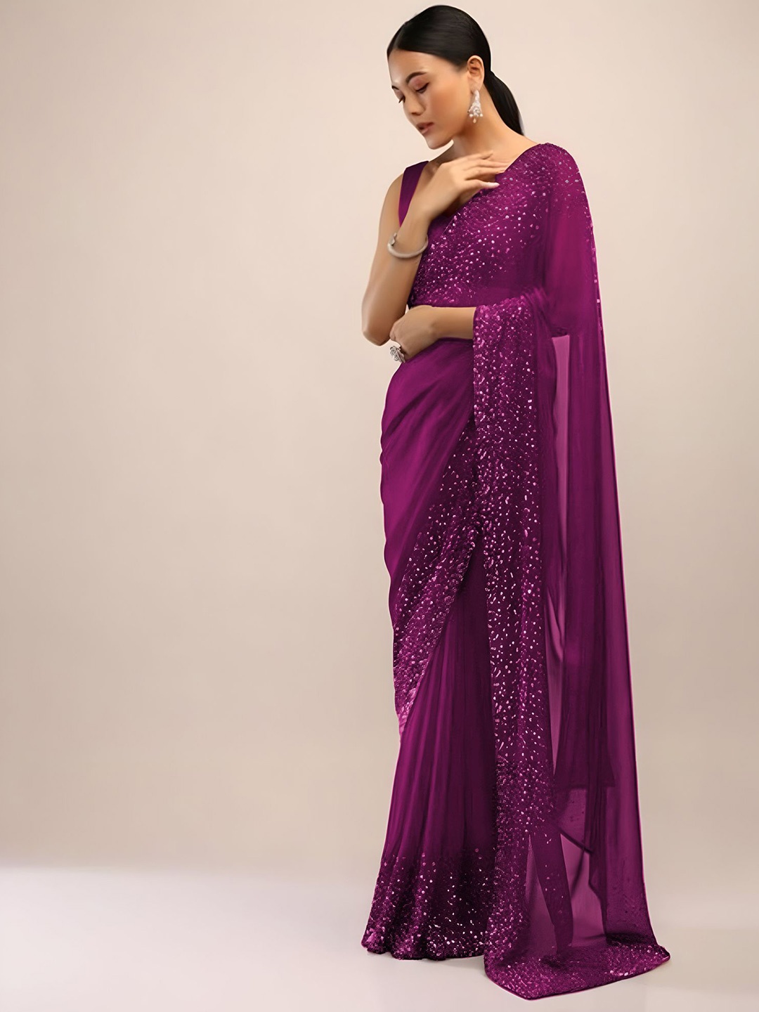 

SWADESI STUFF Embellished Sequinned Saree, Purple