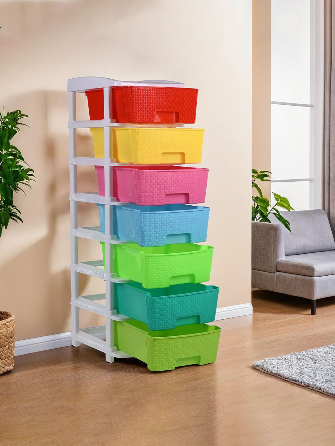 

Kuber Industries White & Pink 7 Layers Reusable Drawer Organiser