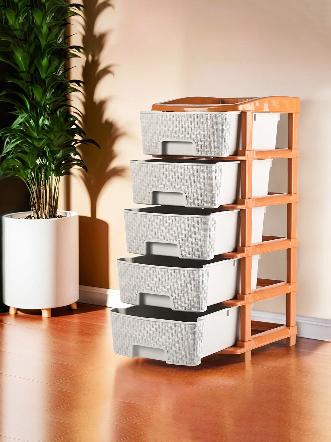 

Kuber Industries White & Brown Toned 5 Layers Reusable Drawer Organiser