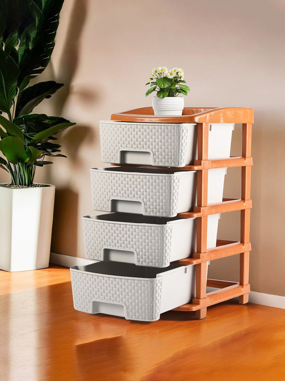 

Kuber Industries White & Brown 4 Layers Reusable Drawer Organiser