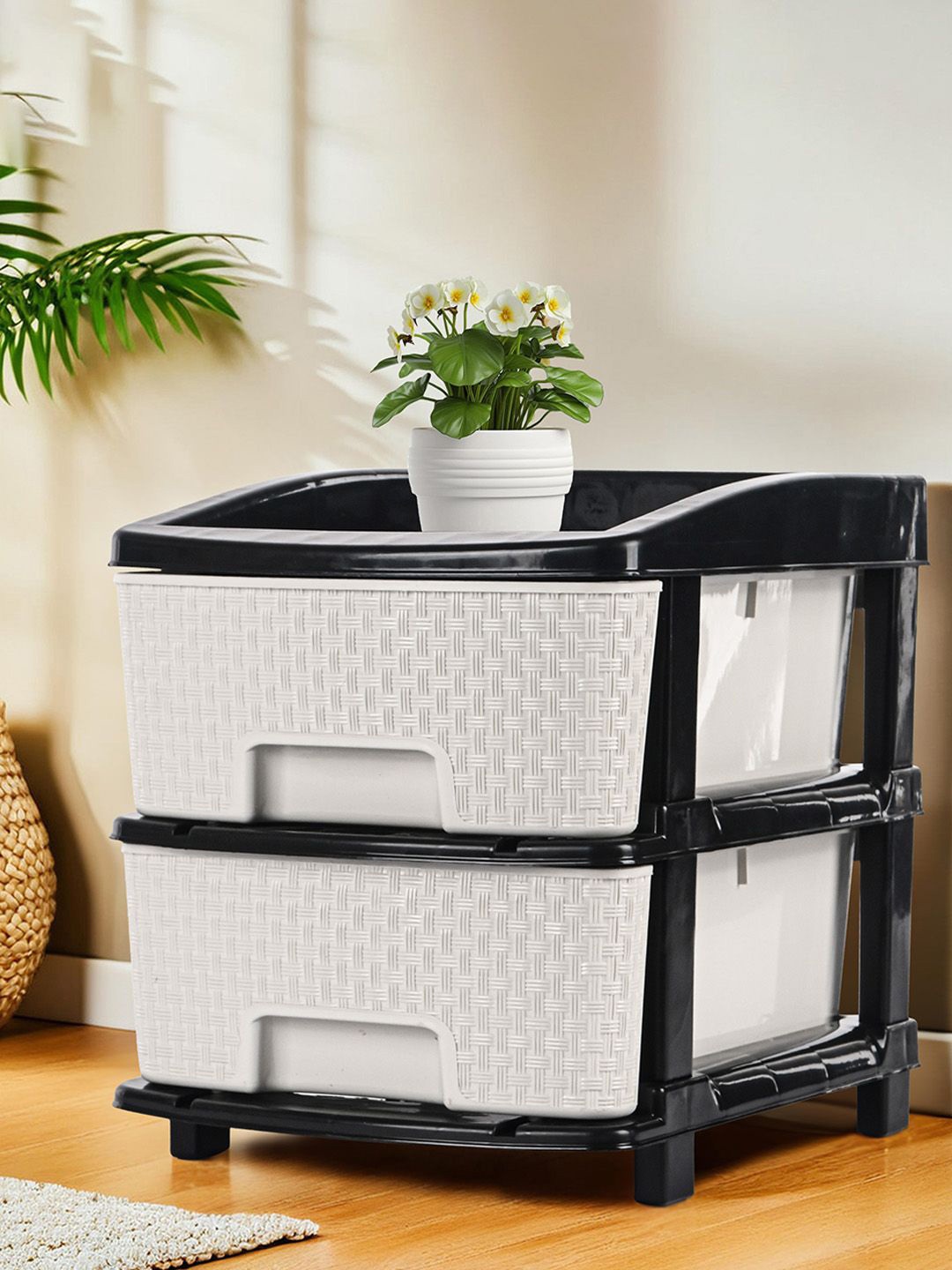 

Kuber Industries Black & White 2 Layers Reusable Drawer Organiser