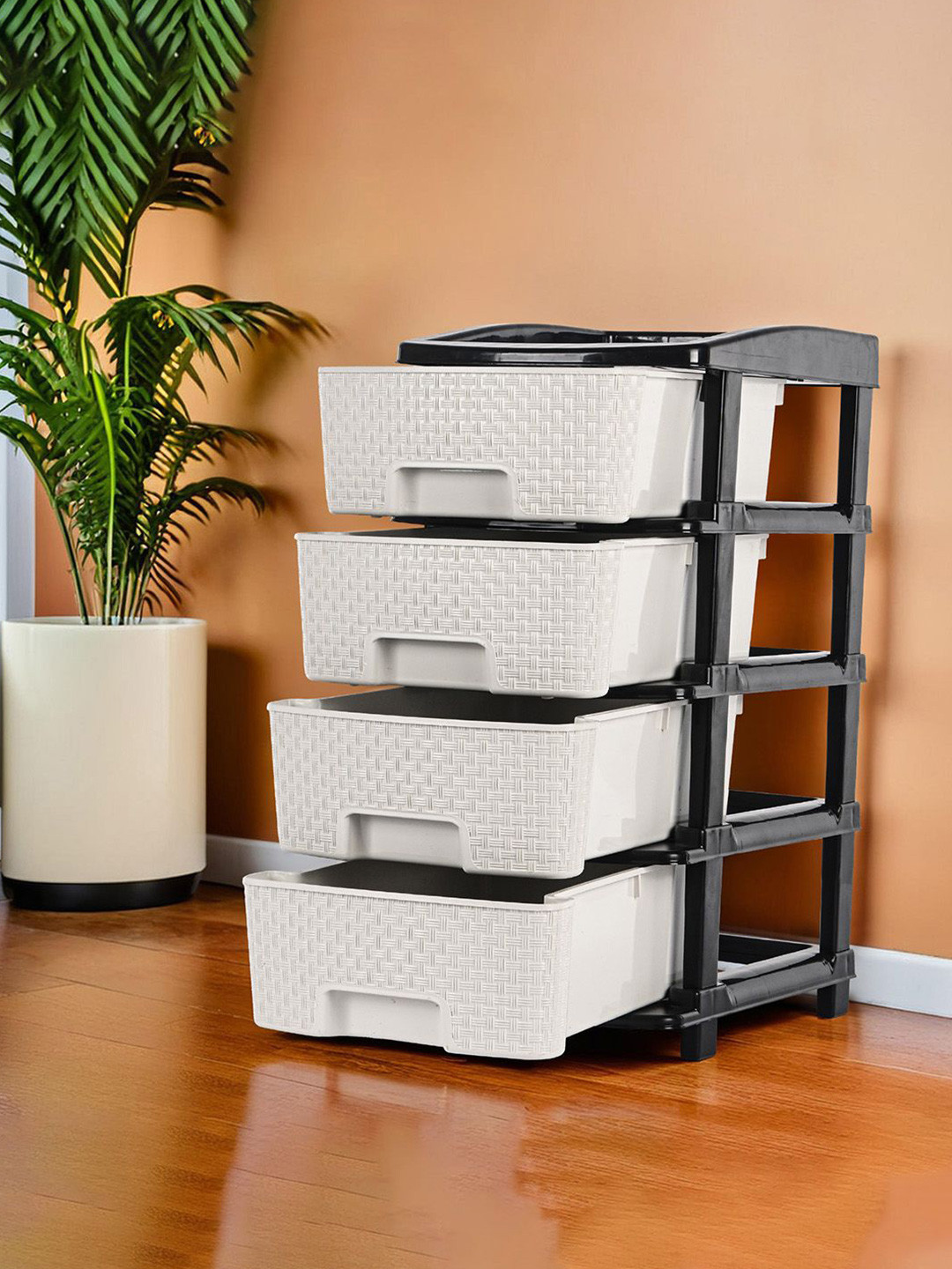 

Kuber Industries Black & White 4 Layers Reusable Drawer Organiser