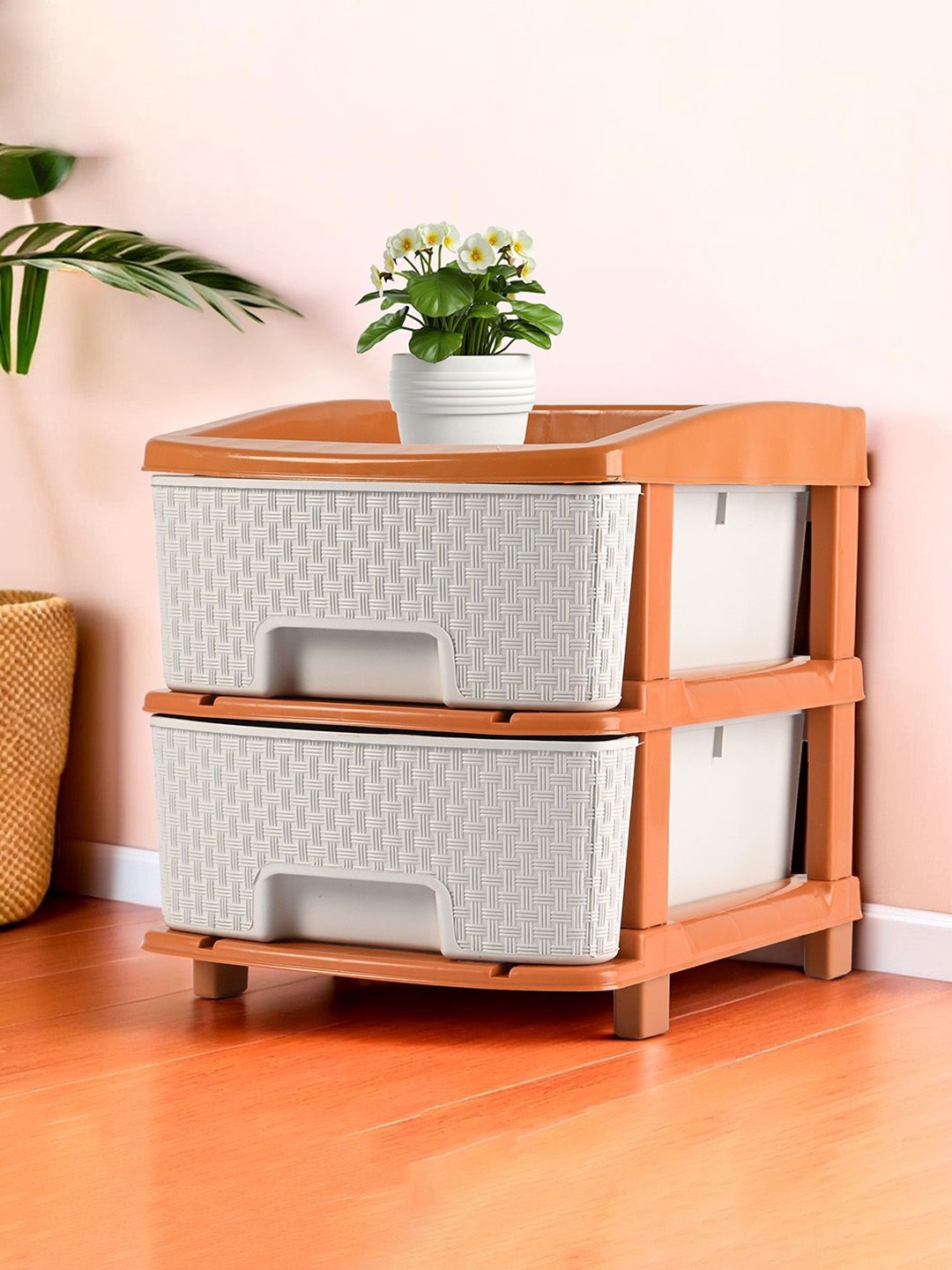 

Kuber Industries White & Brown 2 Layers Reusable Drawer Organiser