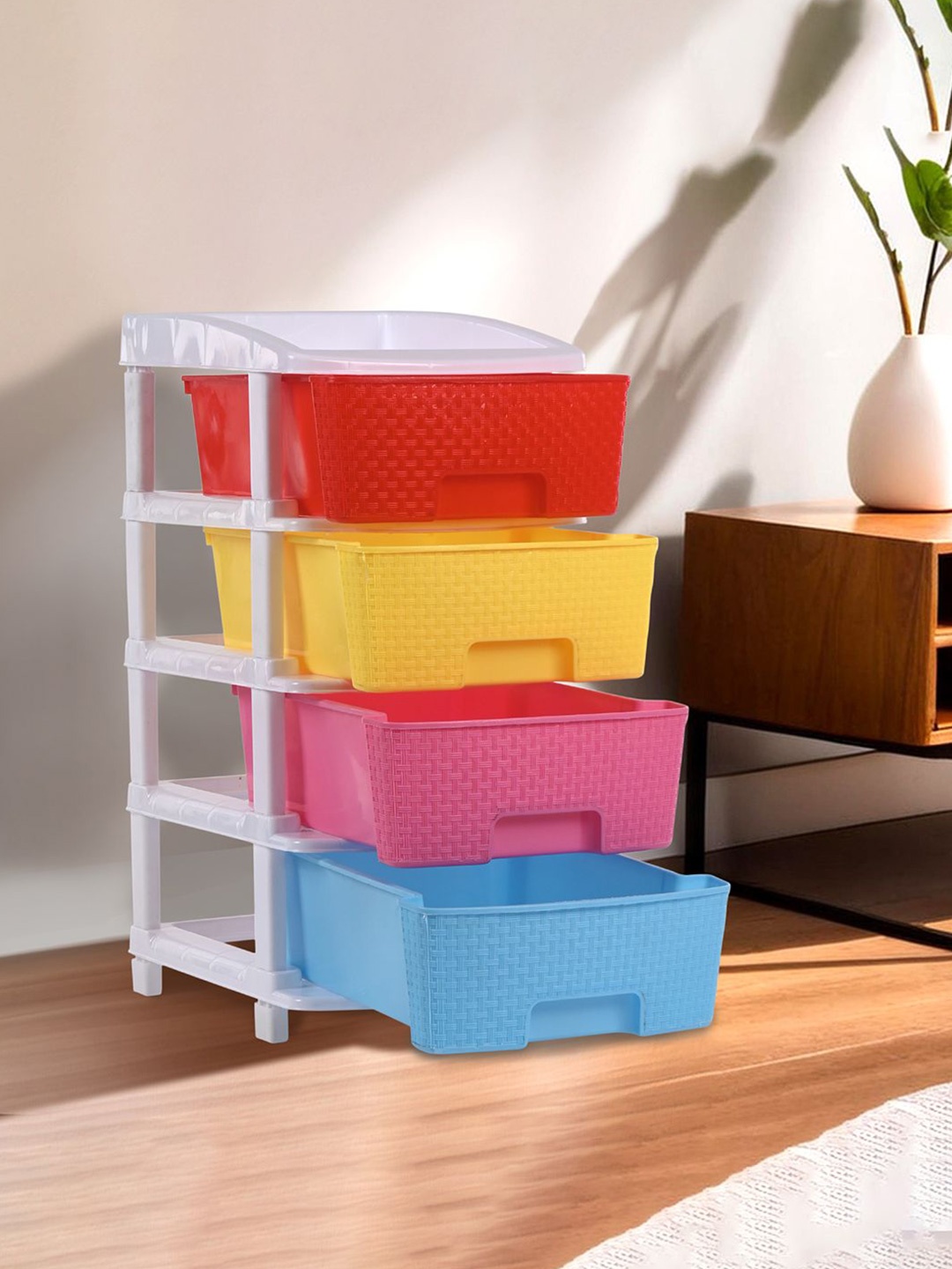 

Kuber Industries White & Red 4 Layers Reusable Drawer Organiser