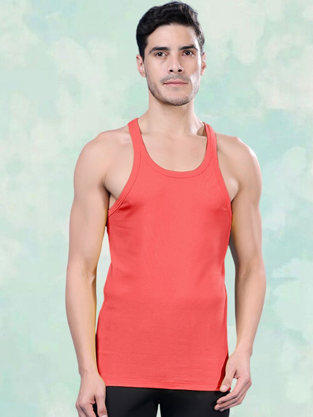 

FBAR Men Round Neck Gym Vest, Peach