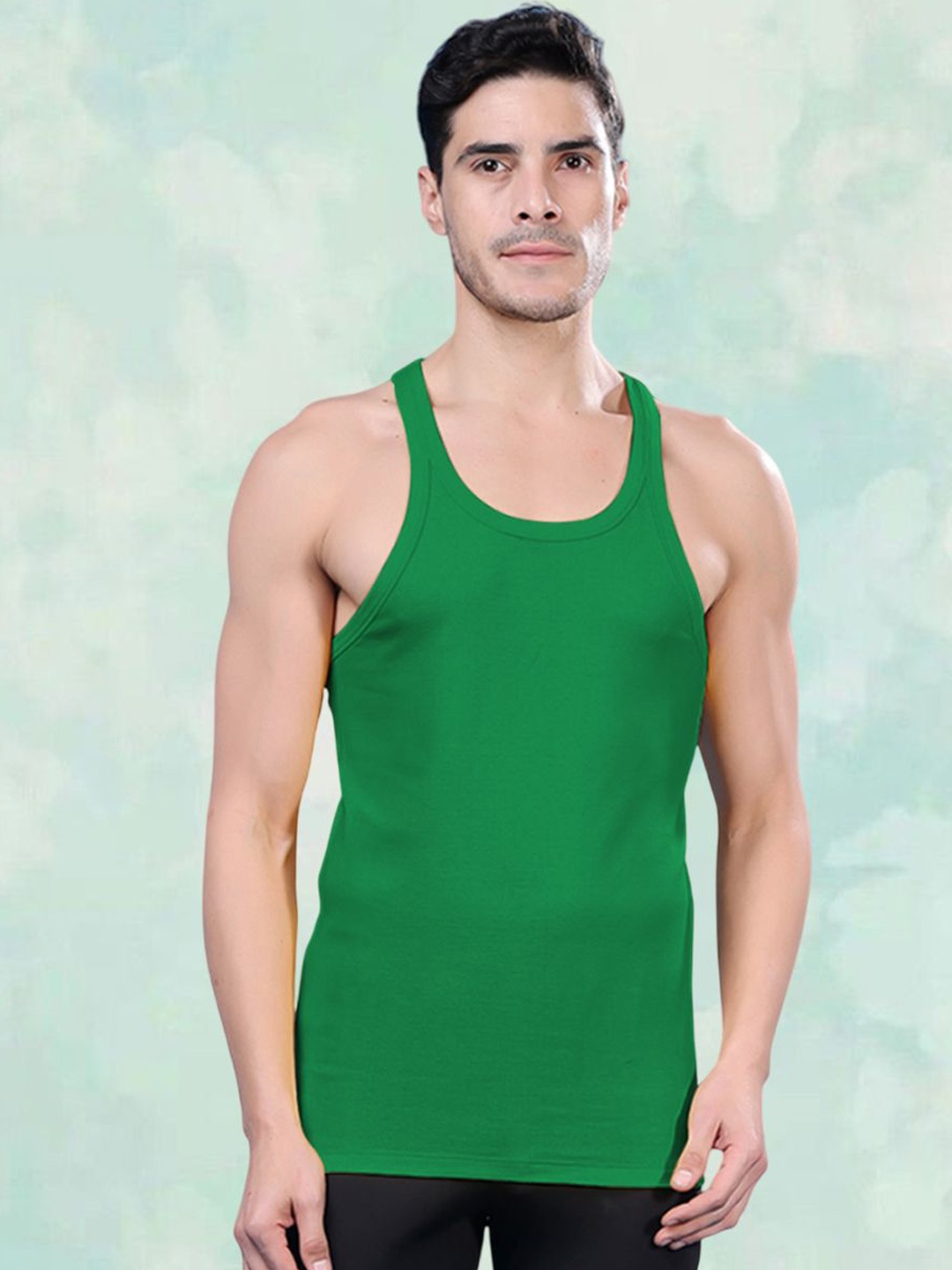 

FBAR Men Round Neck Gym Vest, Green