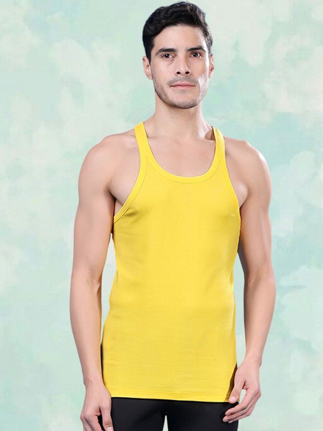 

FBAR Men Round Neck Gym Vest, Yellow