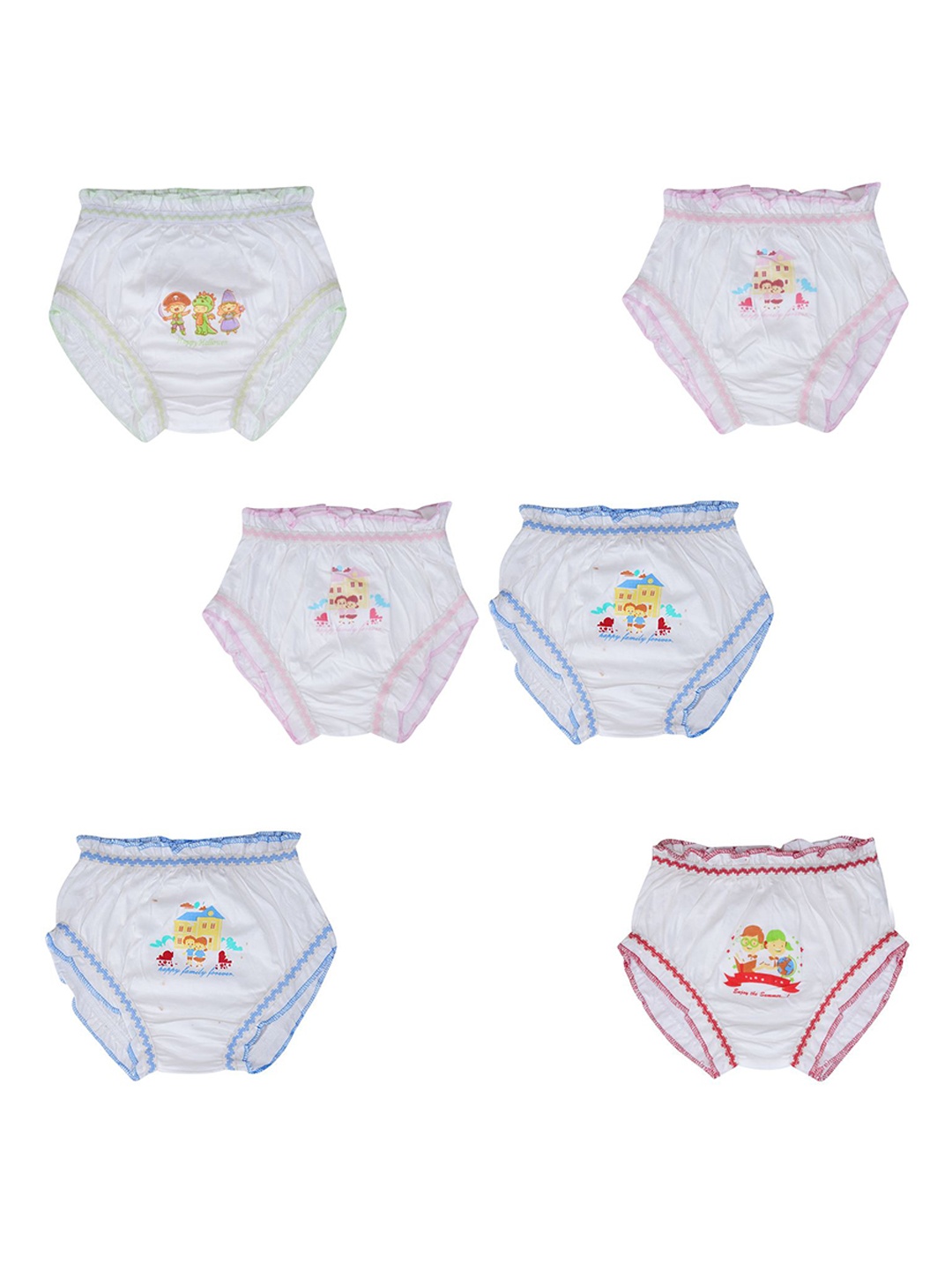 

YELLOWDELIGHT Infant Girl Pack Of 6 Printed Cotton Hipster Briefs, White