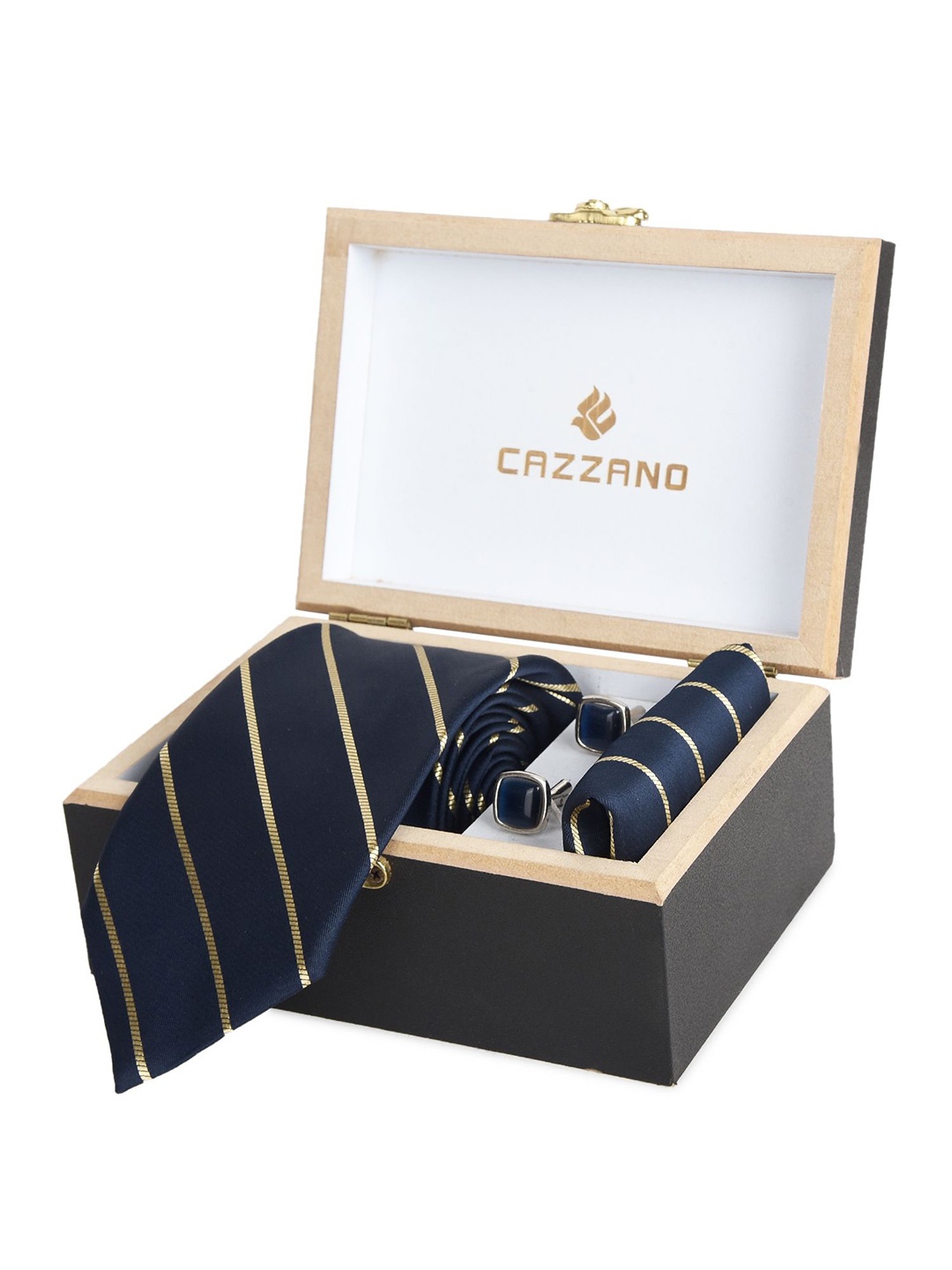 

Cazzano Men Tie and Pocket Square Accessory Gift Set, Navy blue