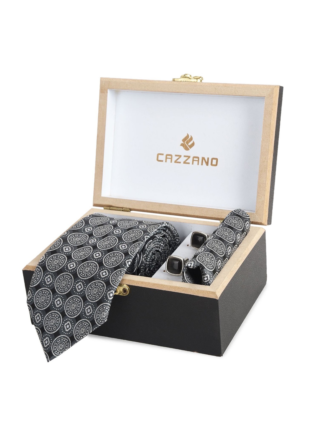 

Cazzano Men Tie and Pocket Square Accessory Gift Set, Grey