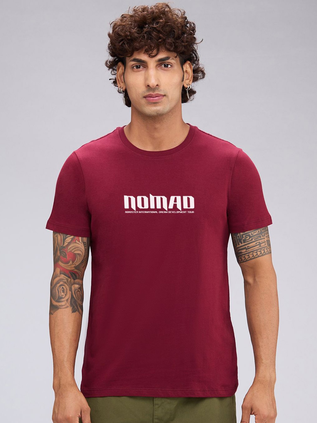 

The Roadster Lifestyle Co. Men Typography Printed Round Neck Cotton T-shirt, Maroon