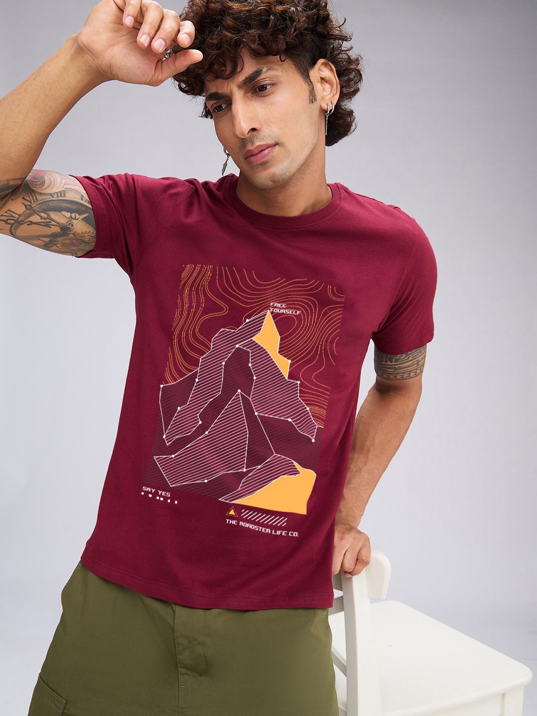 

The Roadster Lifestyle Co. Men Graphic Printed Round Neck Cotton T-shirt, Maroon