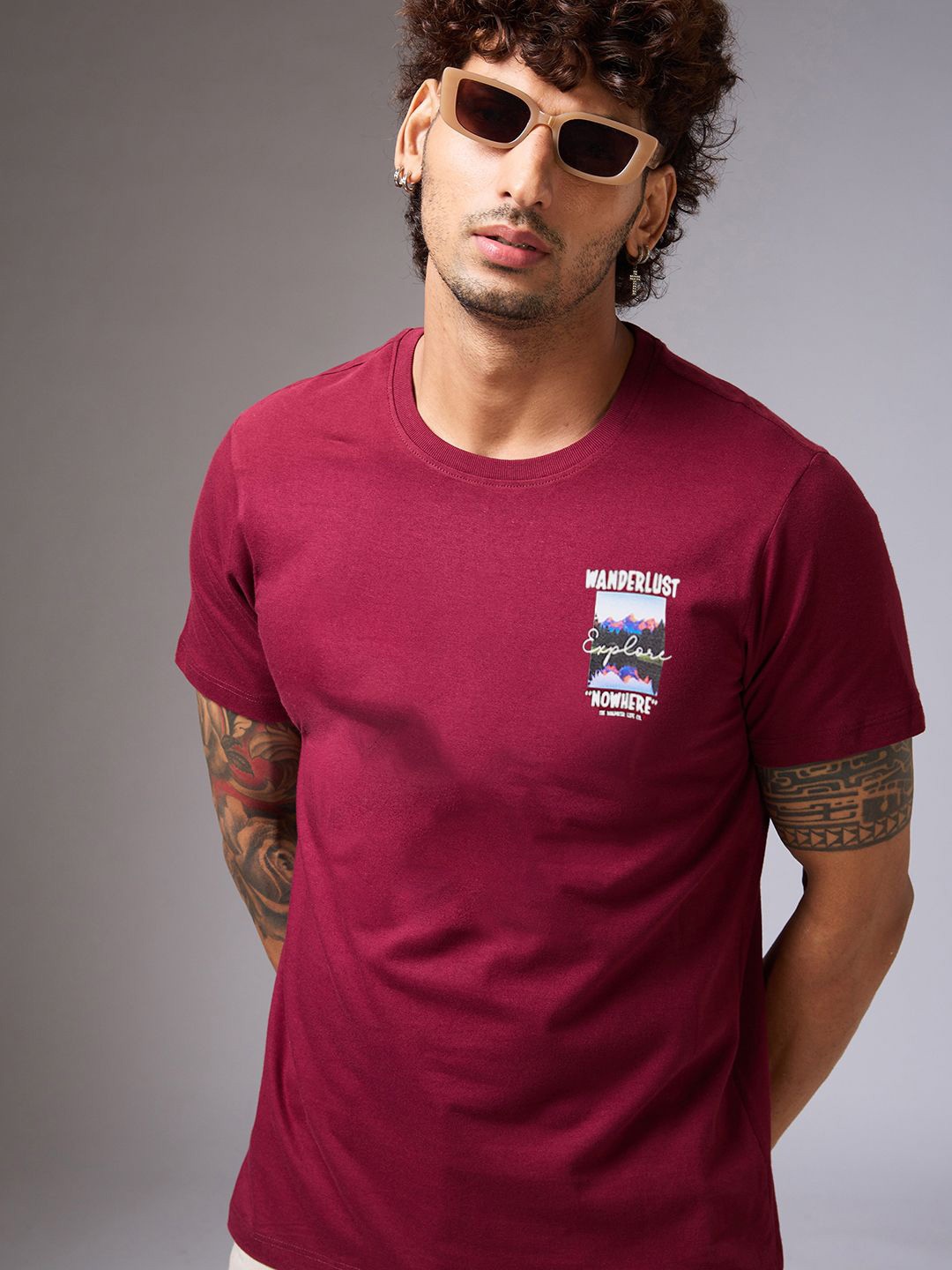 

The Roadster Lifestyle Co. Men Graphic Printed Round Neck Cotton T-shirt, Maroon