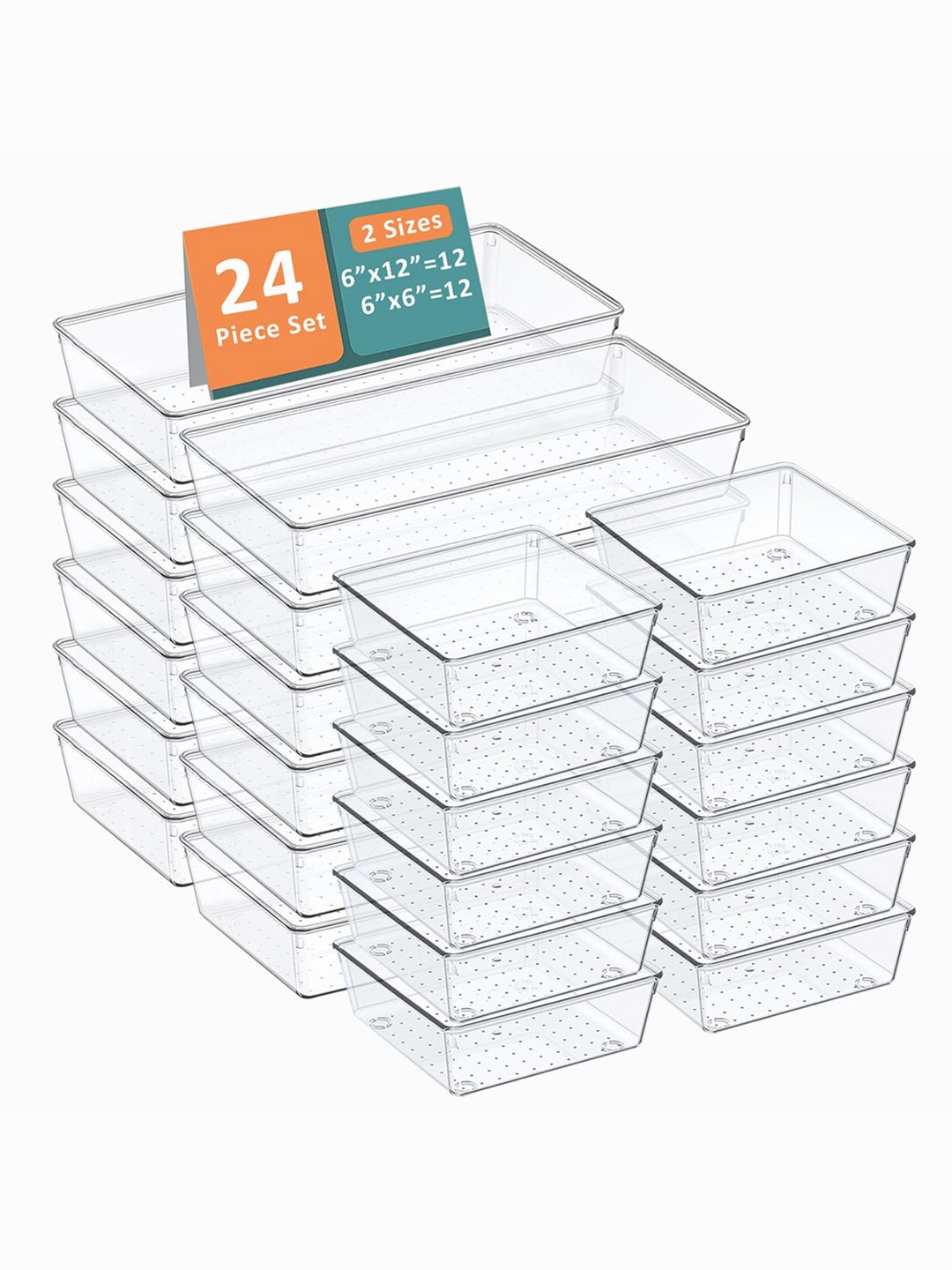 

Kuber Industries Transparent 24 Pieces Reusable Drawer Organisers Cosmetics Makeup