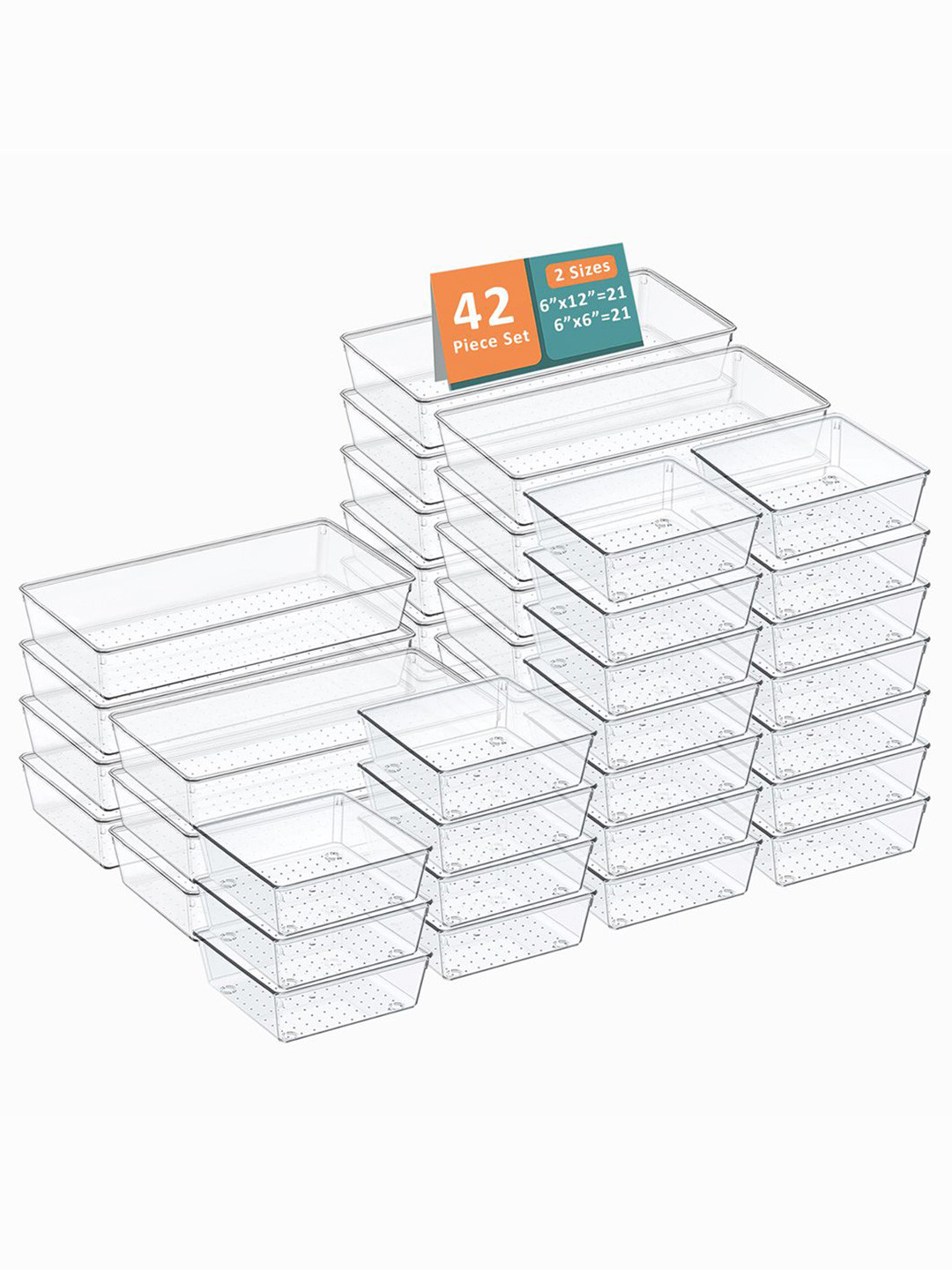

Kuber Industries Transparent 42 Pieces Reusable Drawer Organisers Cosmetics Makeup