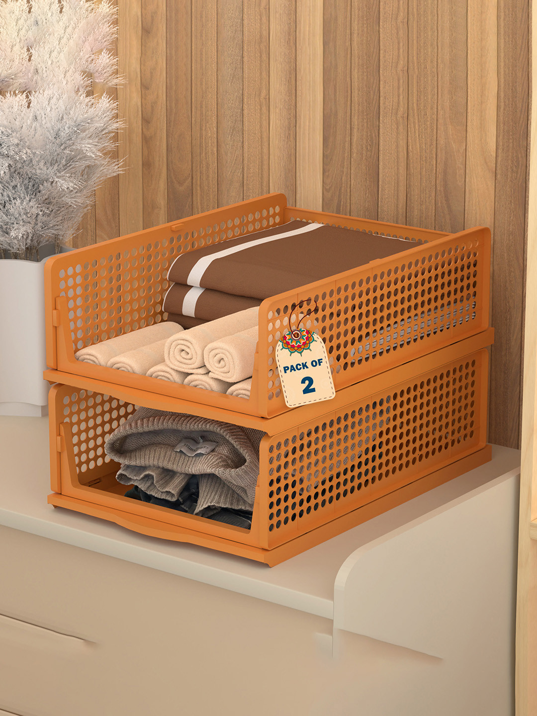

Kuber Industries Brown 2 Pieces Reusable Drawer Organisers Foldable Kids Clothes Storage