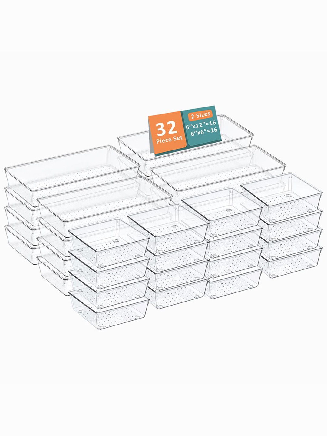 

Kuber Industries Transparent 32 Pieces Reusable Drawer Organisers Cosmetics Makeup