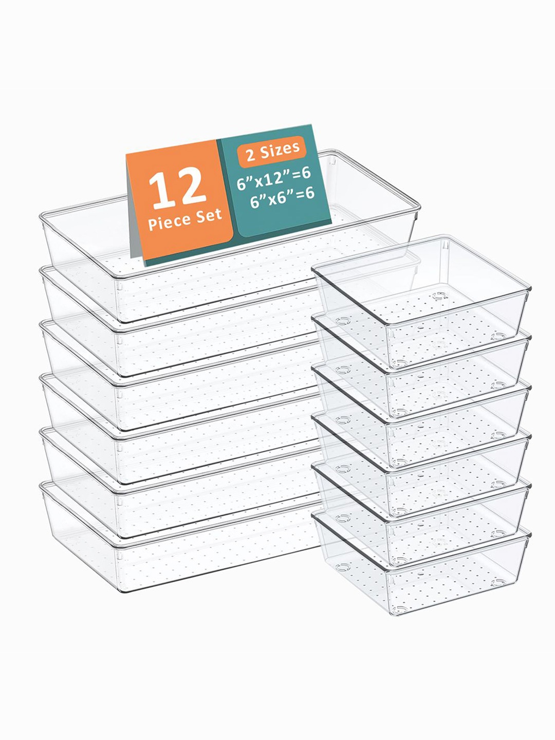 

Kuber Industries Transparent 12 Pieces Reusable Drawer Organisers Cosmetics Makeup