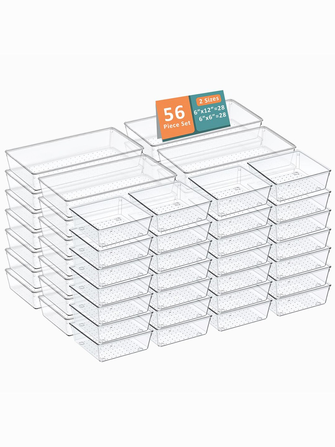 

Kuber Industries Transparent 56 Pieces Reusable Drawer Organisers Cosmetics Makeup