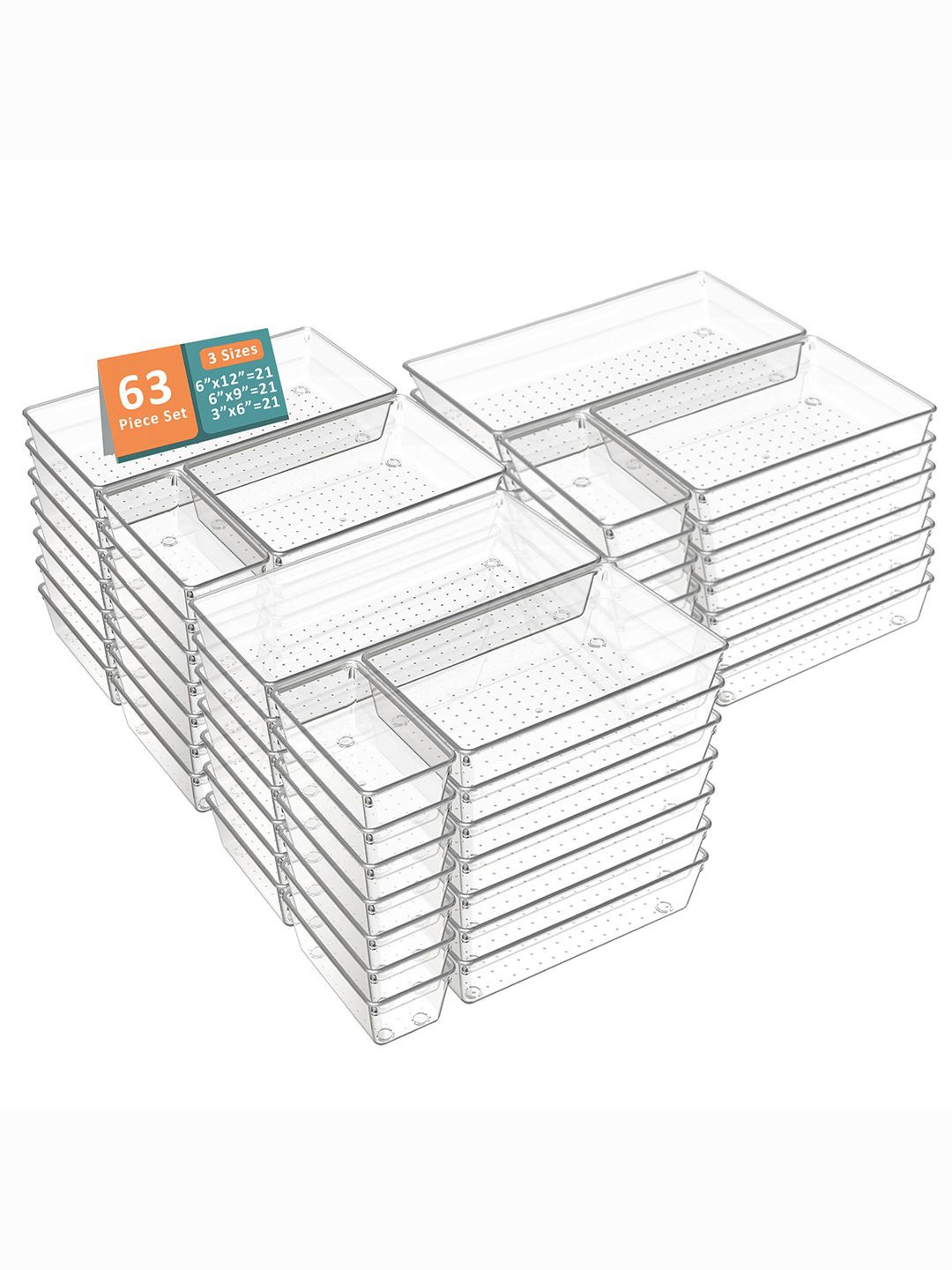

Kuber Industries Transparent 63 Pieces Reusable Drawer Organisers Cosmetics Makeup