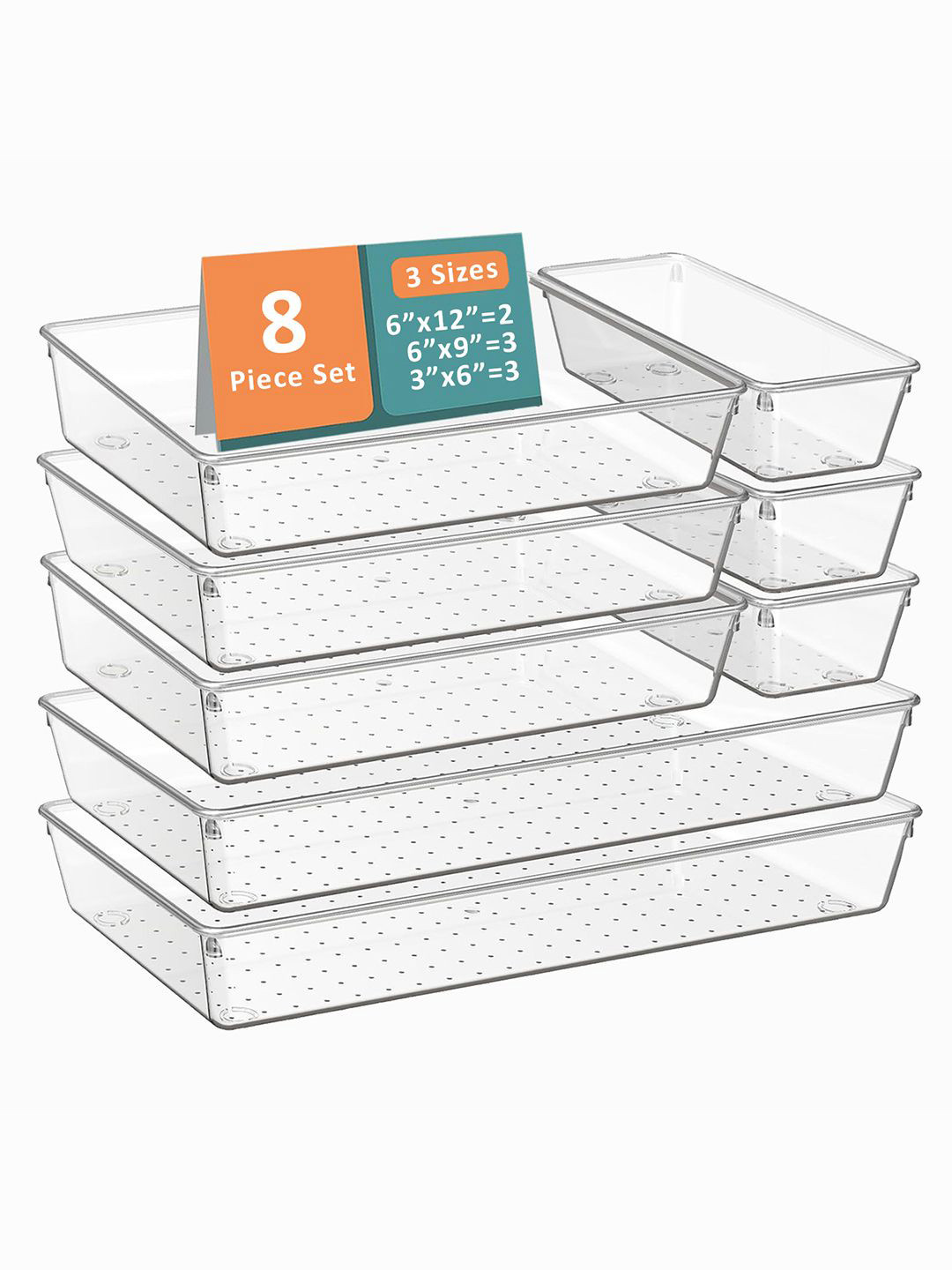 

Kuber Industries Transparent 8 Pieces Reusable Cosmetics Makeup Drawer Organisers