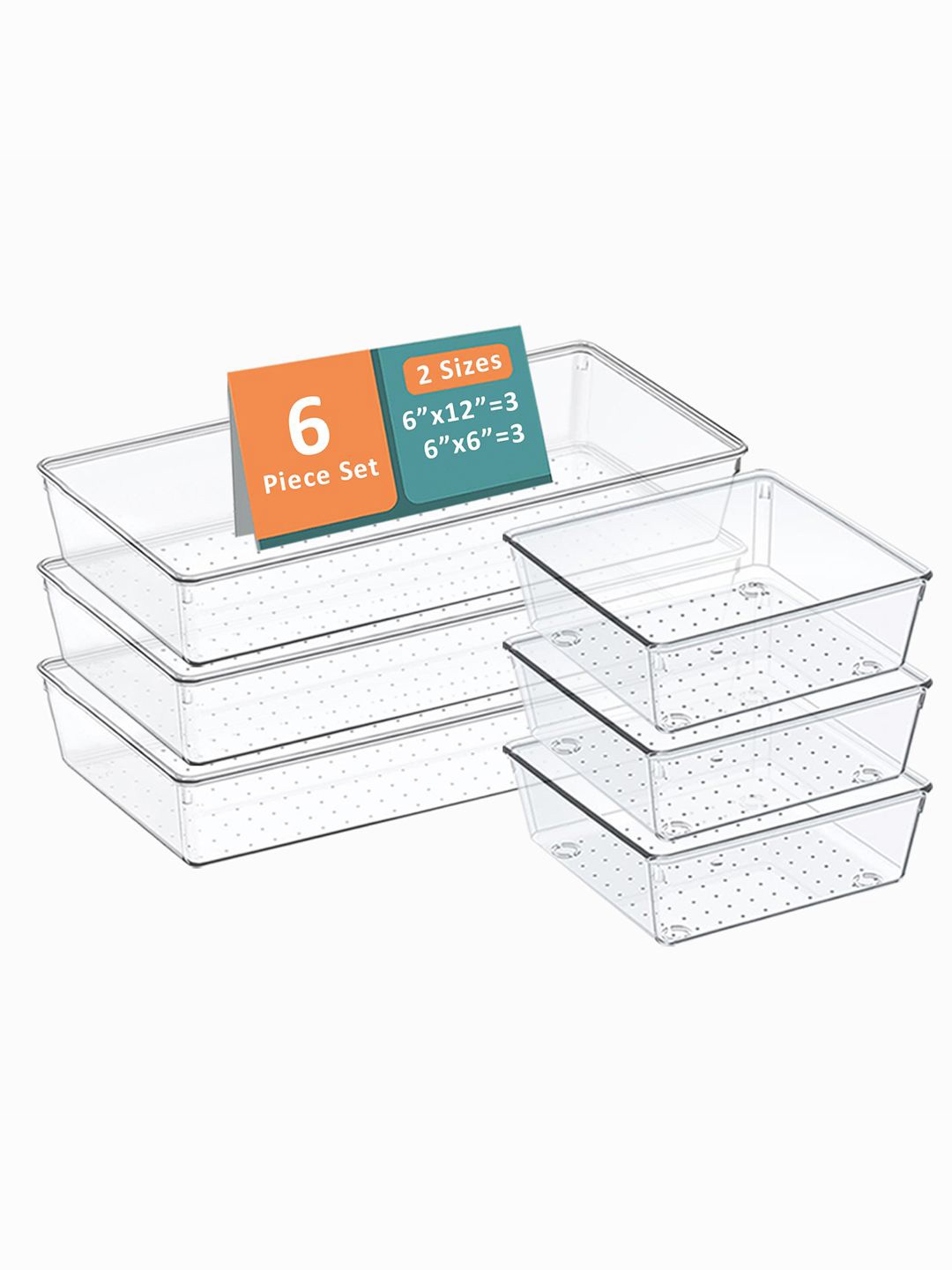 

Kuber Industries Transparent 6 Pieces Reusable Cosmetics Makeup Drawer Organisers