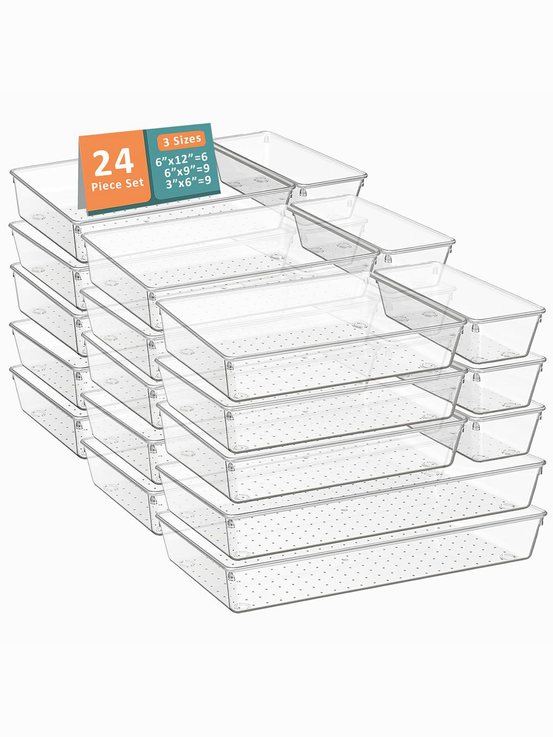 

Kuber Industries Transparent 24 Pieces Reusable Drawer Organisers Cosmetics Makeup
