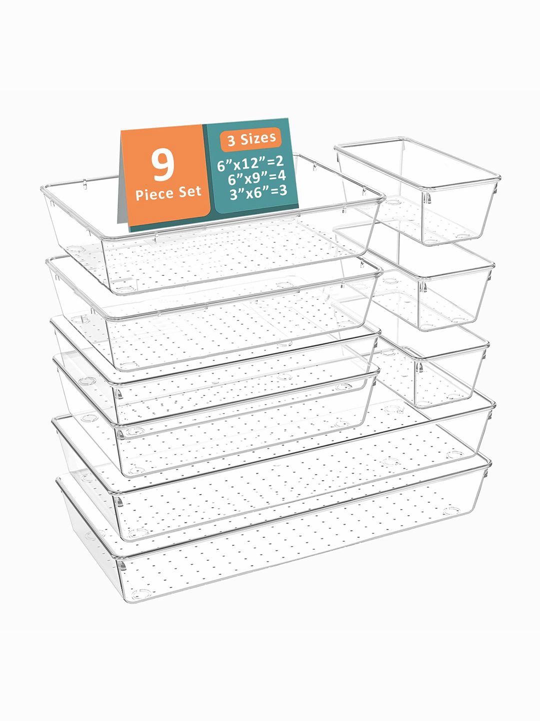 

Kuber Industries Transparent 9 Pieces Reusable Cosmetics Makeup Drawer Organisers