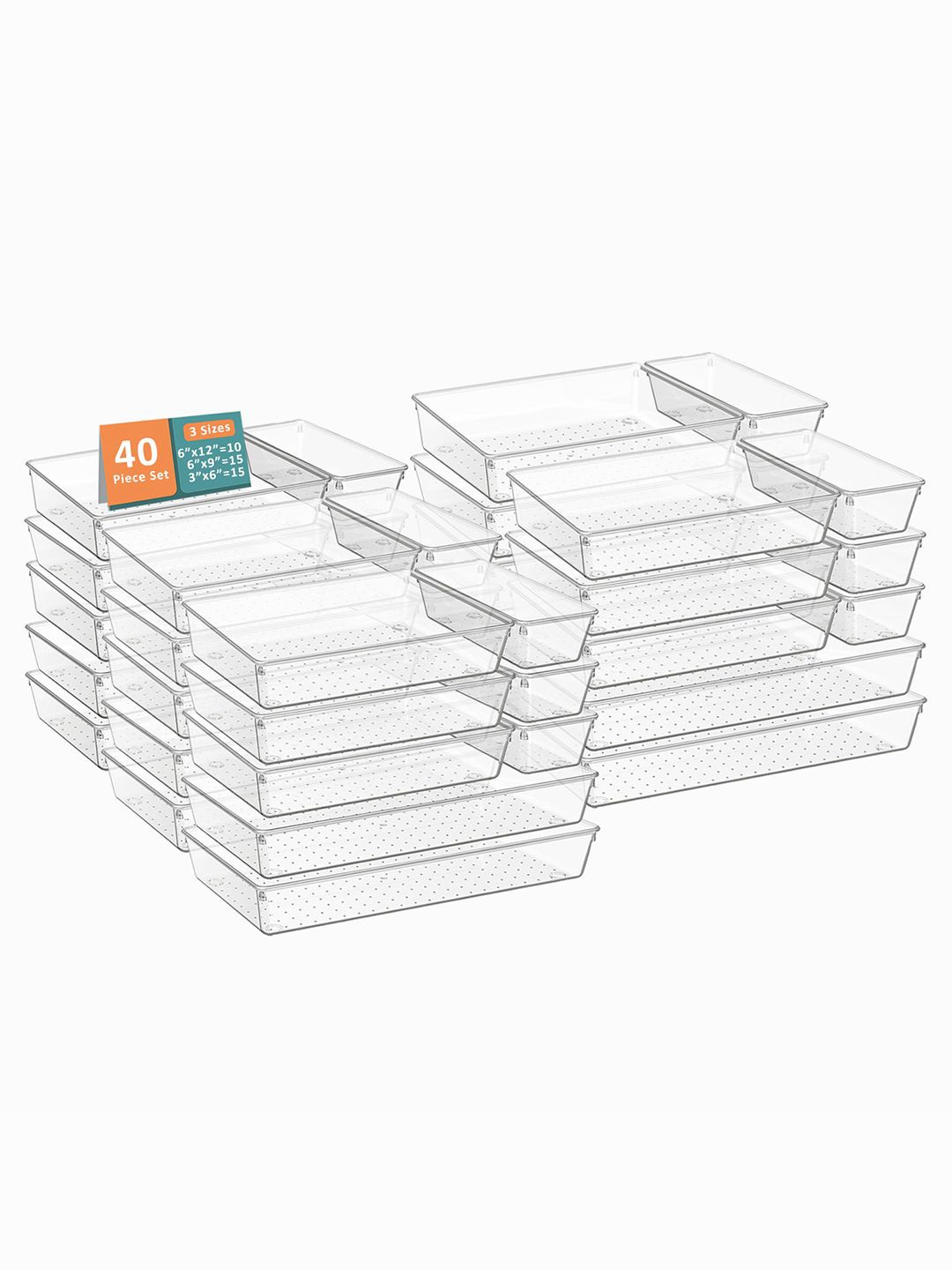 

Kuber Industries Transparent 40 Pieces Reusable Drawer Organisers Cosmetics Makeup